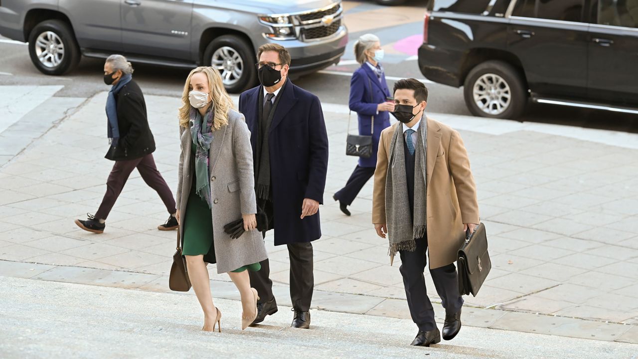A recent scene from the CBS drama "Bull." Its showrunner says, "we try to paint as realistic a picture as we can of people living and working through Covid."