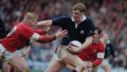 Doddie Weir (centre) of Scotland, hands off Neil Jenkins of Wales during a Five Nations Championship match at Murrayfield Stadium, Edinburgh, Scotland, 4th March 1995. Scotland won the match 26-13. (Photo by David Rogers/Getty Images)