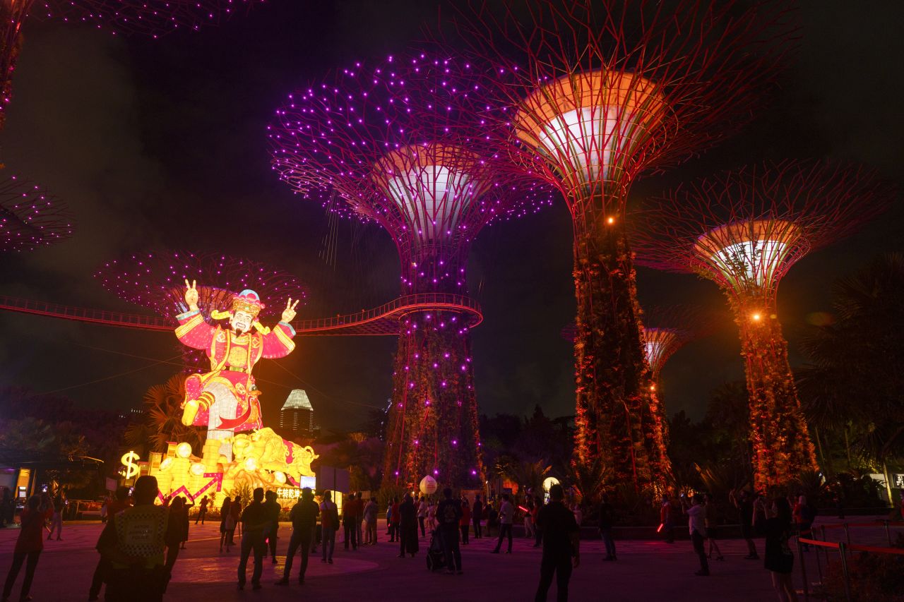 People in Singapore celebrate Lunar New Year at the River Hongbao festivity at the Gardens by the Bay.