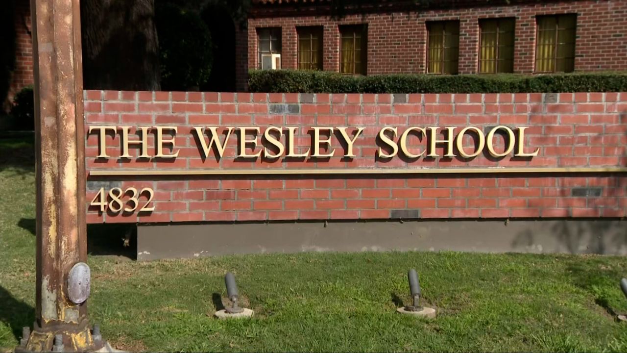 An exterior view of the Wesley School, a private school in North Hollywood, where some teachers have been able to get vaccinate despite falling outside the eligibility category. 