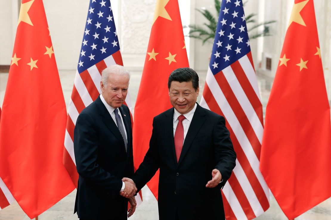 Chinese President Xi Jinping with then US Vice President Joe Biden inside the Great Hall of the People on December 4, 2013 in Beijing, China.