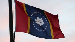 OXFORD, MS - NOVEMBER 14:  The new Mississippi state flag flies outside the stadium before the game between the Ole Miss Rebels and the South Carolina Gamecocks on November 14, 2020, at Vaught-Hemingway Stadium in Oxford, MS.  (Photo by Michael Wade/Icon Sportswire via Getty Images)