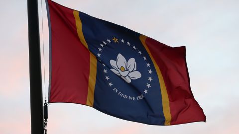 The new Mississippi state flag flies outside the stadium before the game between the Ole Miss Rebels and the South Carolina Gamecocks on November 14, 2020.