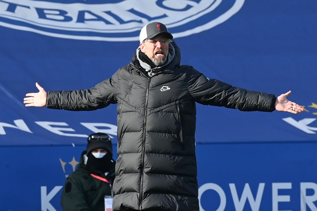 Jurgen Klopp reacts during Liverpool's defeat at Leicester on Saturday.