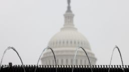 WASHINGTON, DC - FEBRUARY 13:  Razor wire is shown atop a fence outside the U.S. Capitol during the fifth day of former President Donald Trump's impeachment trial February 13, 2021 in Washington, DC. The Senate is expected to conclude their deliberations and vote later today. (Photo by Win McNamee/Getty Images)