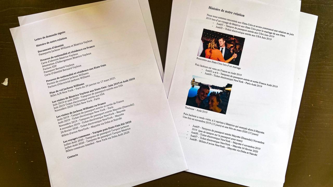 Some of the documents needed by Jackson Williams and Béatrice Vayleux to prove their relationship.