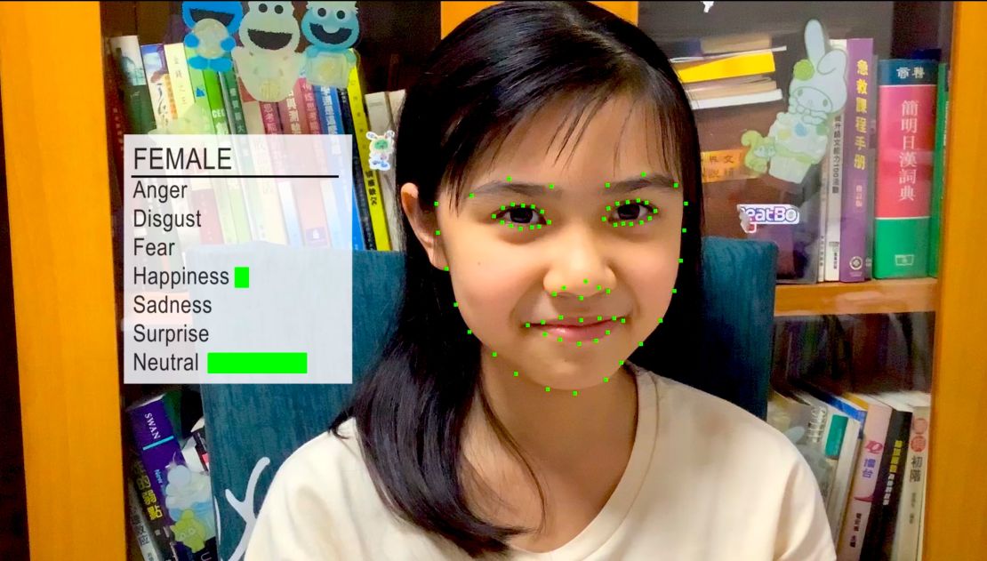 The AI tracks the movement of muscles on a student's face to assess emotion. For example, if the corners of their mouth are raised, the machine detects happiness.