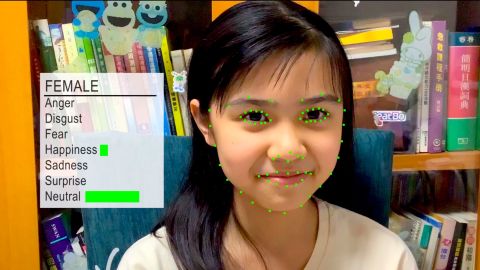 The AI tracks the movement of muscles on a student's face to assess emotion. For example, if the corners of their mouth are raised, the machine detects happiness.