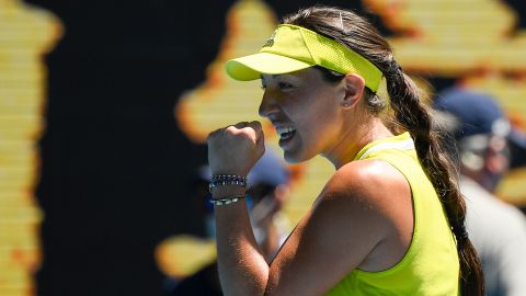 Pegula celebrates after defeating Svitolina.