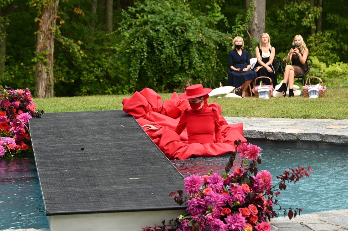 Model Coco Rocha takes a dip during the Christian Siriano in Connecticut in September, 2020.