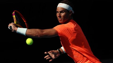Nadal plays a backhand in his match against Fognini.