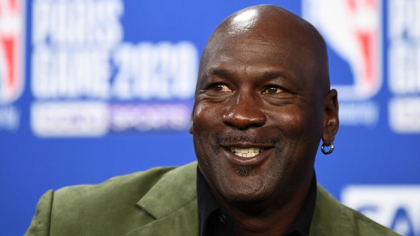 Former NBA star and owner of Charlotte Hornets team Michael Jordan looks on as he addresses a press conference ahead of the NBA basketball match between Milwaukee Bucks and Charlotte Hornets at The AccorHotels Arena in Paris on January 24, 2020. (Photo by FRANCK FIFE / AFP) (Photo by FRANCK FIFE/AFP via Getty Images)