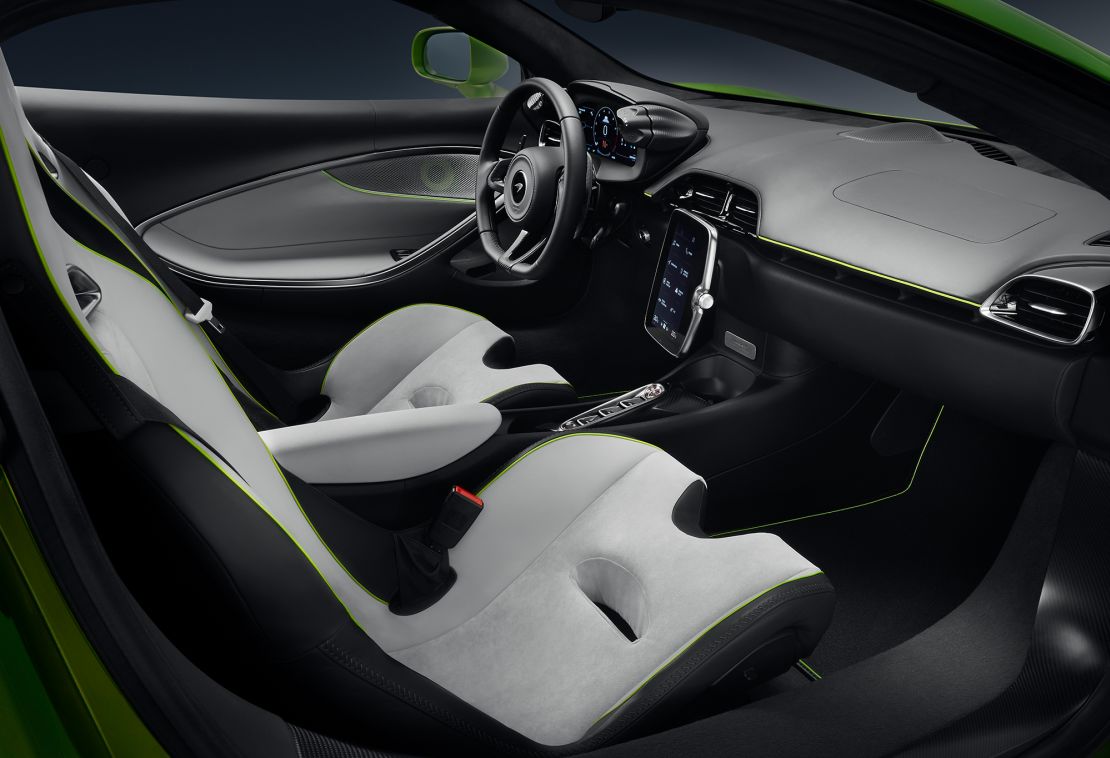 The McLaren Artura's gauge screen moves along with the adjustable steering wheel.