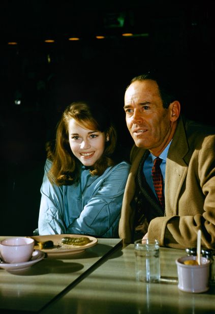 Fonda and her father, Henry, sit together in New York in 1960. Henry Fonda was a legendary actor who had been starring in Hollywood films since the 1930s.