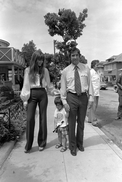 Fonda and her second husband, Tom Hayden, walk with their 2-year-old son, Troy, as they arrive to vote in Santa Monica, California, in 1976. Hayden, who was a student leader of the anti-Vietnam War movement of the 1960s, was running for the US Senate. He finished second in the Democratic primary.