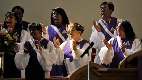 Members of the Fellowship Gospel Choir sing hymns at John Wesley AME Zion Church  in Washington.