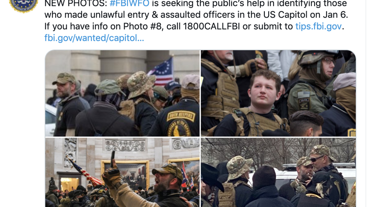 The FBI has posted several photos of men in Oath Keepers garb and asked for more information as they investigate the Capitol attack. 