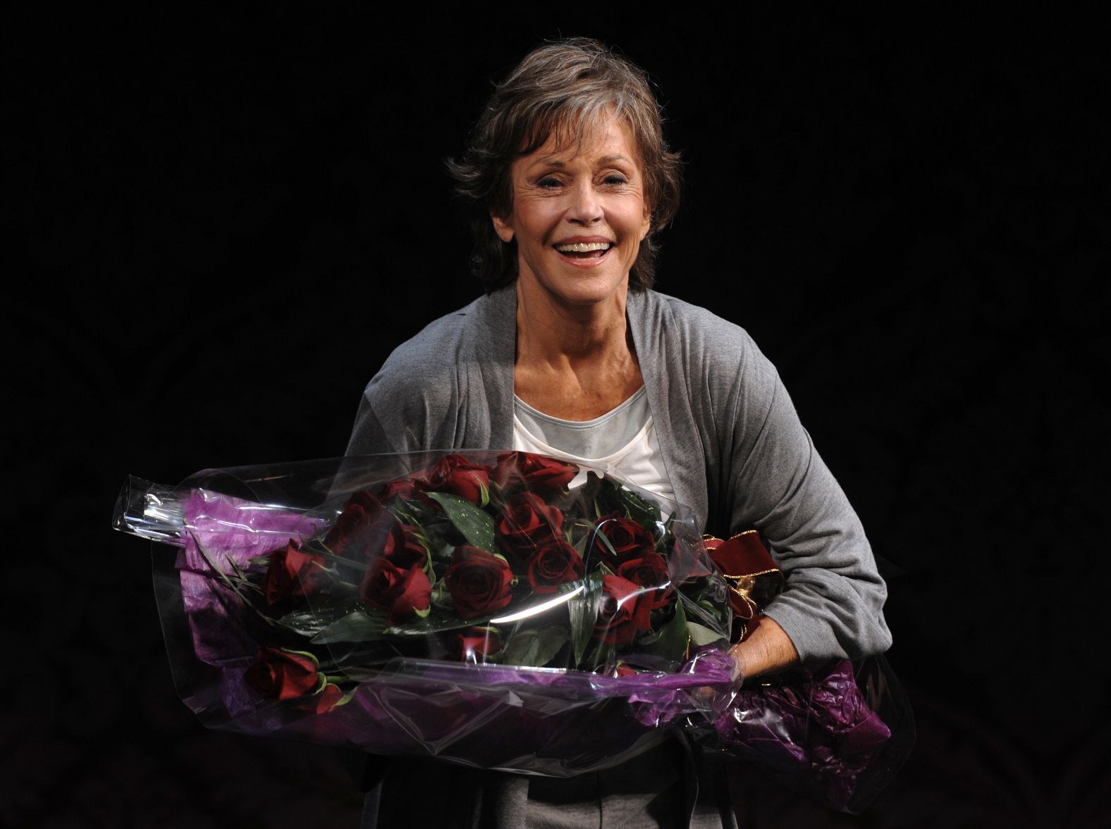 Fonda takes a bow during the curtain call for the Broadway play "33 Variations" in 2009.