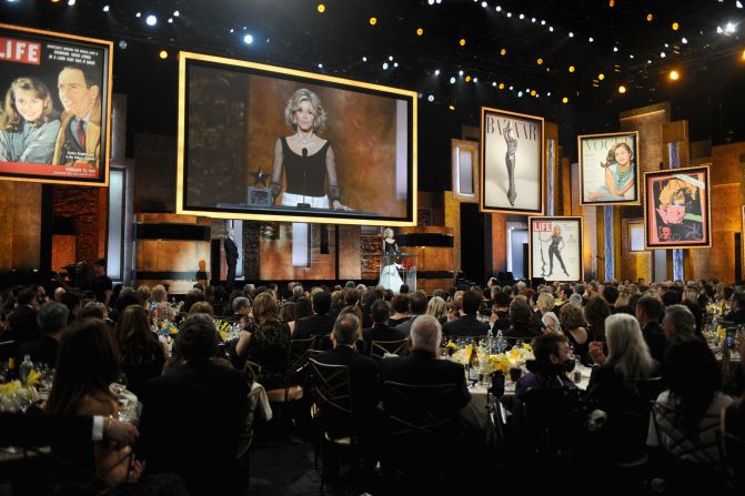 Fonda accepts the American Film Institute's Life Achievement Award in 2014.