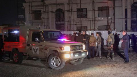 Security forces gather following a rocket attack in Erbil, the capital of the northern Iraqi Kurdish autonomous region, on Monday, February 15.
