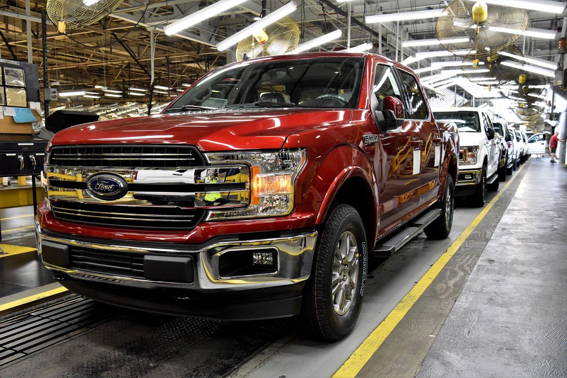 Ford F-150s roll down the line at Ford's Kansas City Assembly Plant. 