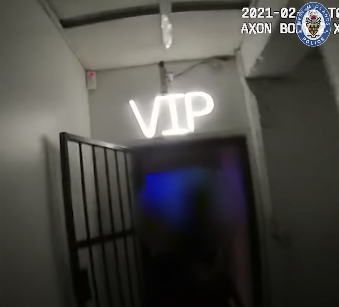 A VIP sign is captured at an illegal rave in Birmingham in the early hours of Sunday, February 14.