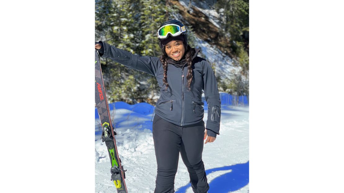 Blessing Ekairia, a Mount Noire co-founder, shows off her ski gear.