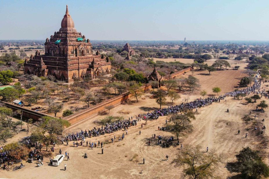 Protesters demonstrate in Bagan, a UNESCO World Heritage site, on February 11.