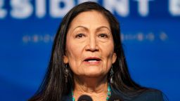 Nominee for Secretary of Interior, Congresswoman Deb Haaland, speaks after President-elect Joe Biden announced his climate and energy appointments at the Queen theater on December 19, 2020 in Wilmington, Delaware. Haaland is the first Native American nominated to serve on the presidential cabinet.