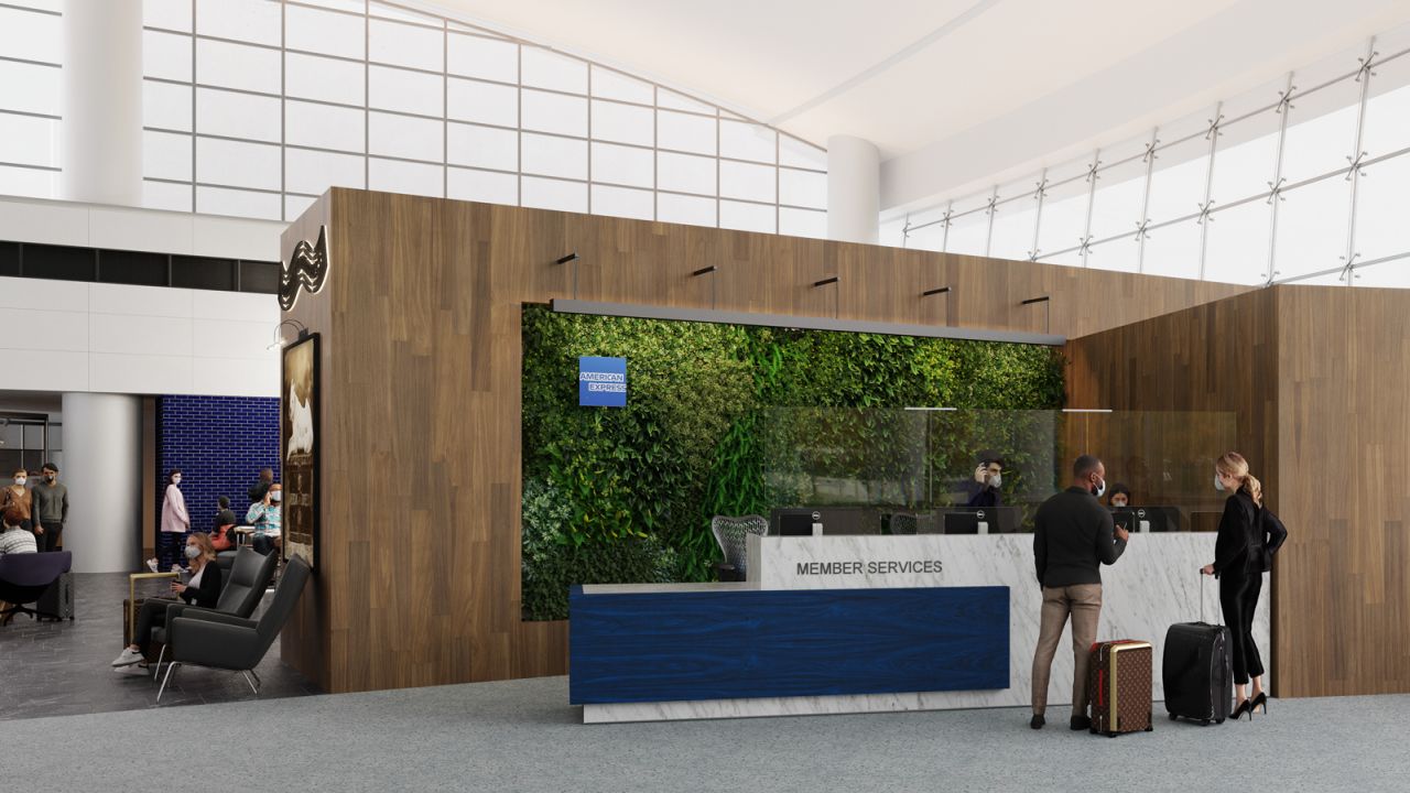 A rendering of the entrance to the new Seattle Centurion Lounge in the airport's Central Terminal