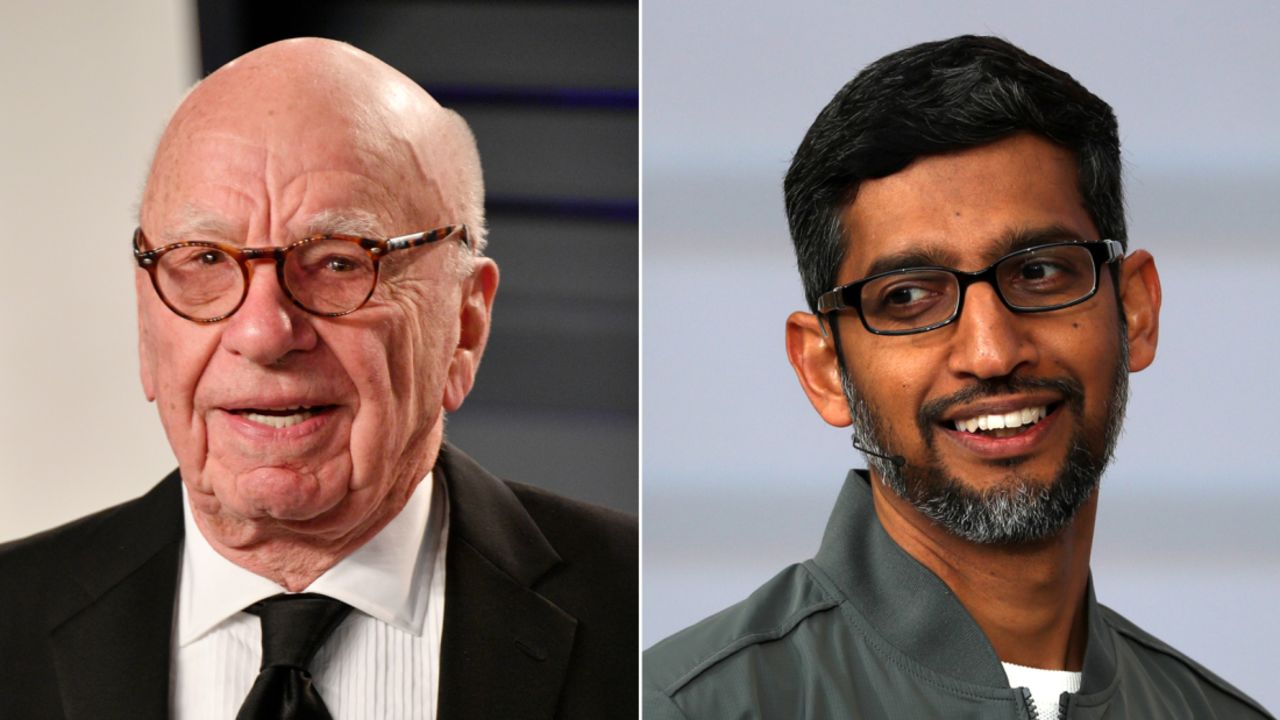 Rupert Murdoch (left) has long argued with tech leaders like Google CEO Sundar Pichai (right) that platforms should pay for news content.