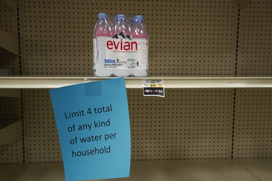 A sign on a nearly empty shelf at a grocery store in McKinney on February 17.