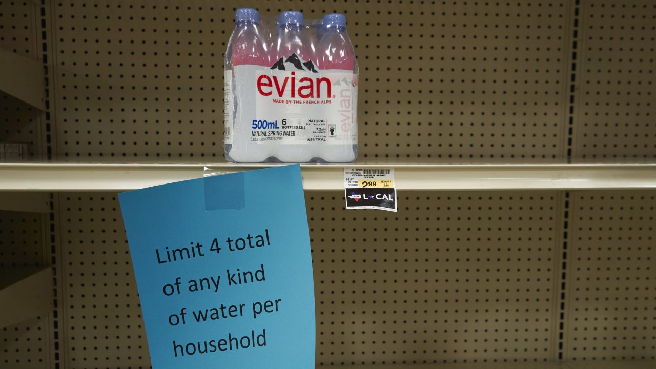 A sign on a nearly empty shelf at a grocery store in McKinney on February 17.