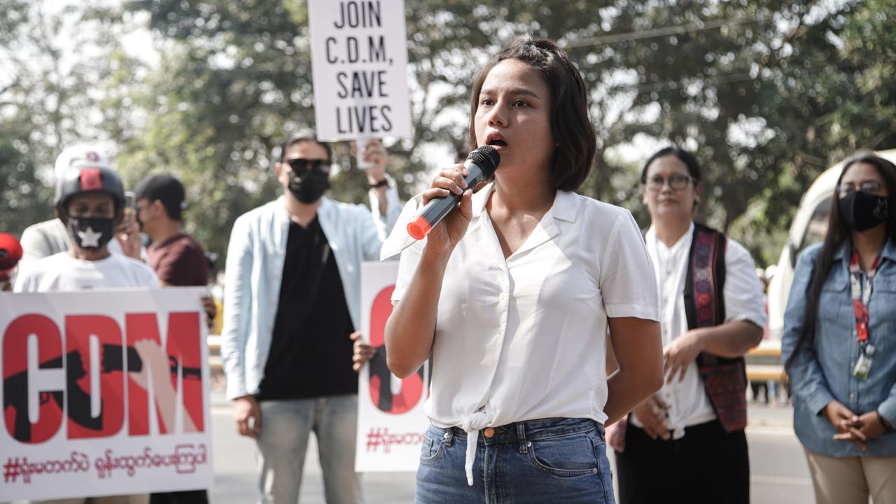 Myanmar actress Paing Phyo Thu at a protest in Yangon.
