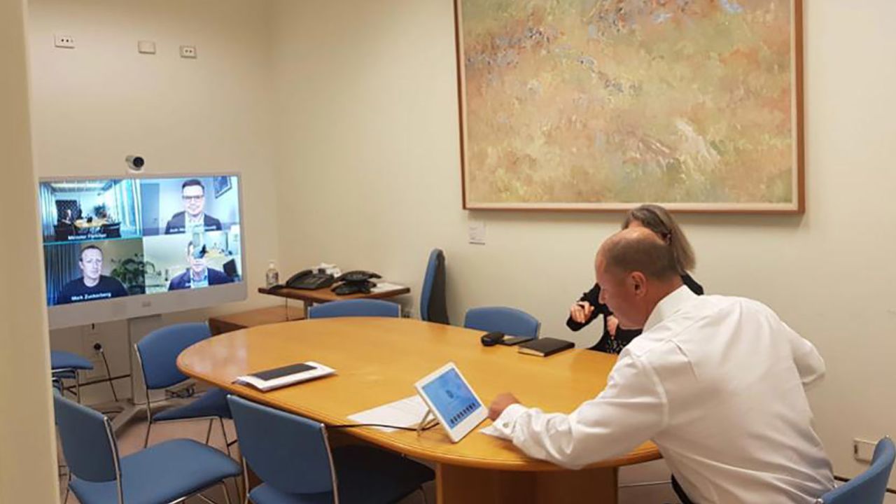 Australian Treasurer Josh Frydenberg speaking with Facebook CEO Mark Zuckerberg via video call on Jan. 28.