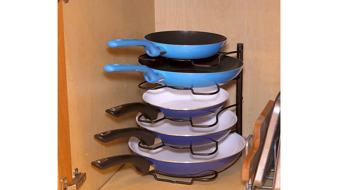 Pot and Pan Organizer Rack for Kitchen Drawer Cabinet, Expandable Pot Lid  Organizer Holder Cutting Board Cookware Organizer