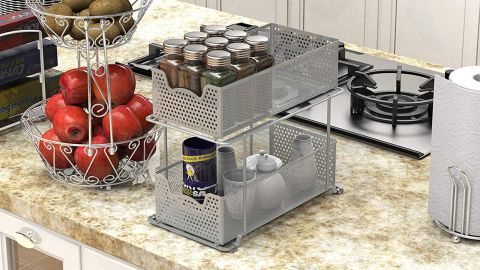 SimpleHouseware 2-Tier Sliding Cabinet Basket Organizer