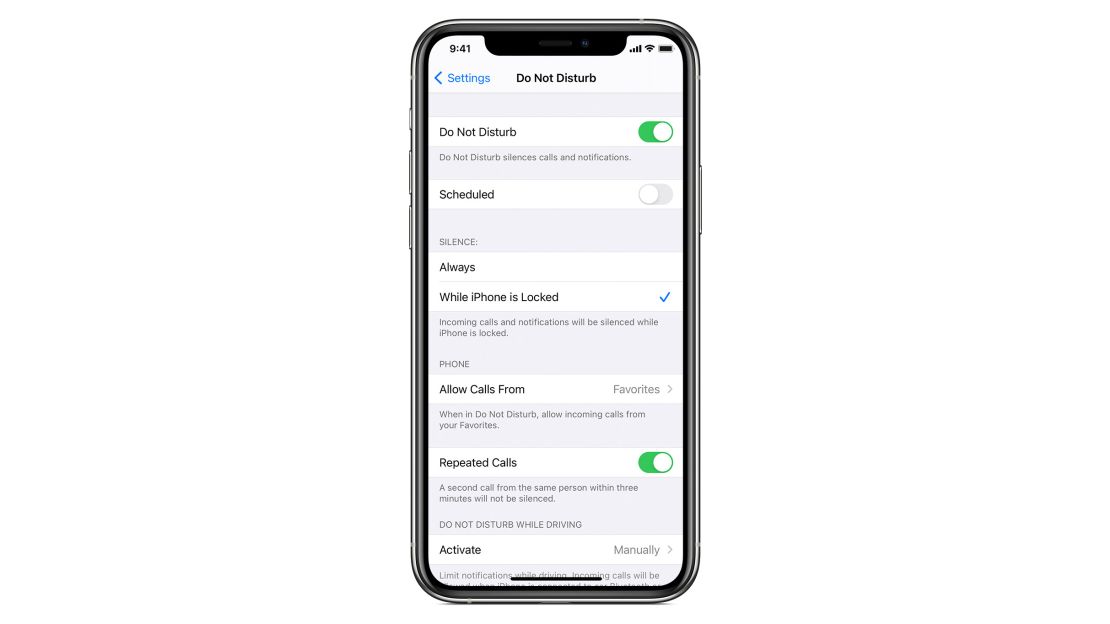 apple iphone do not disturb settings