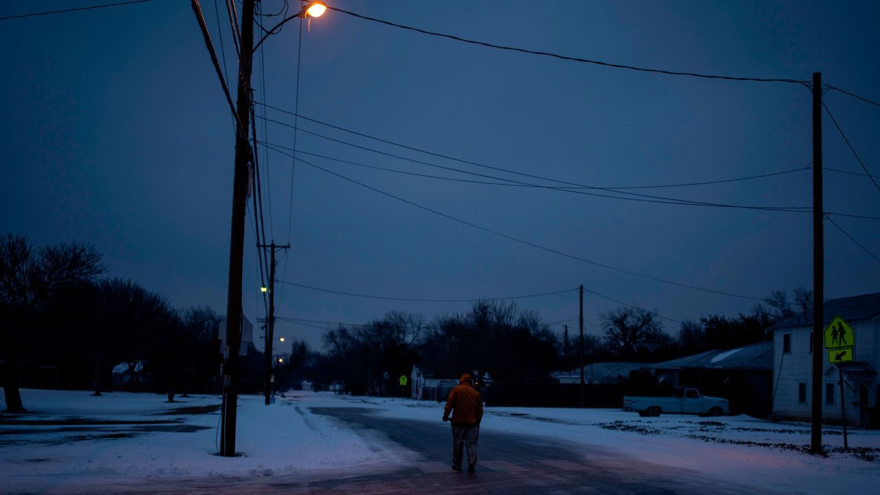Charles Andrews walks home through his neighborhood in Waco, Texas on February 17, 2021