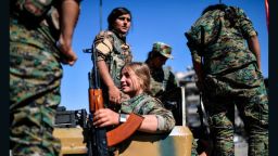 Women of YPJ gather to mark the end of the fight against ISIS in Raqqa. 