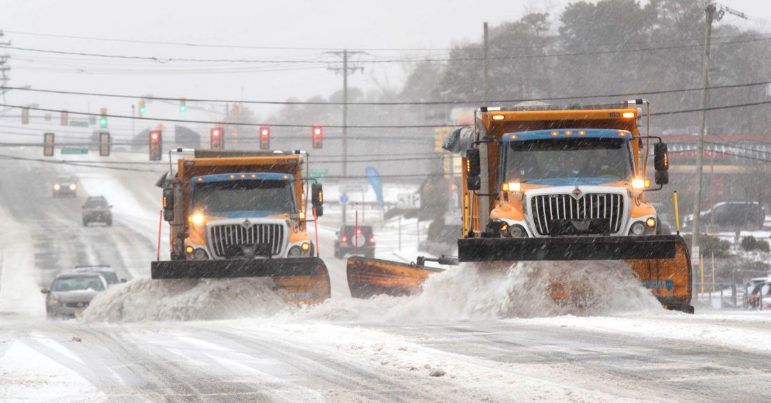 Snow plows clear the roads in Barnegat Township, New Jersey.