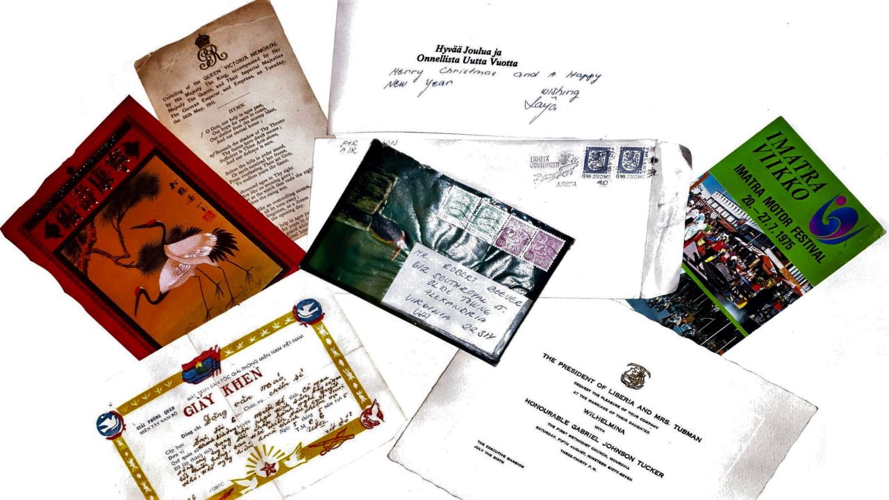 <strong>Years of friendship:</strong> American Robbinroger Beever and Saija Kuparinen, from Finland, have been pen pals for almost 55 years. Some of their letter are pictured here, along with other momentoes belonging to Beever.