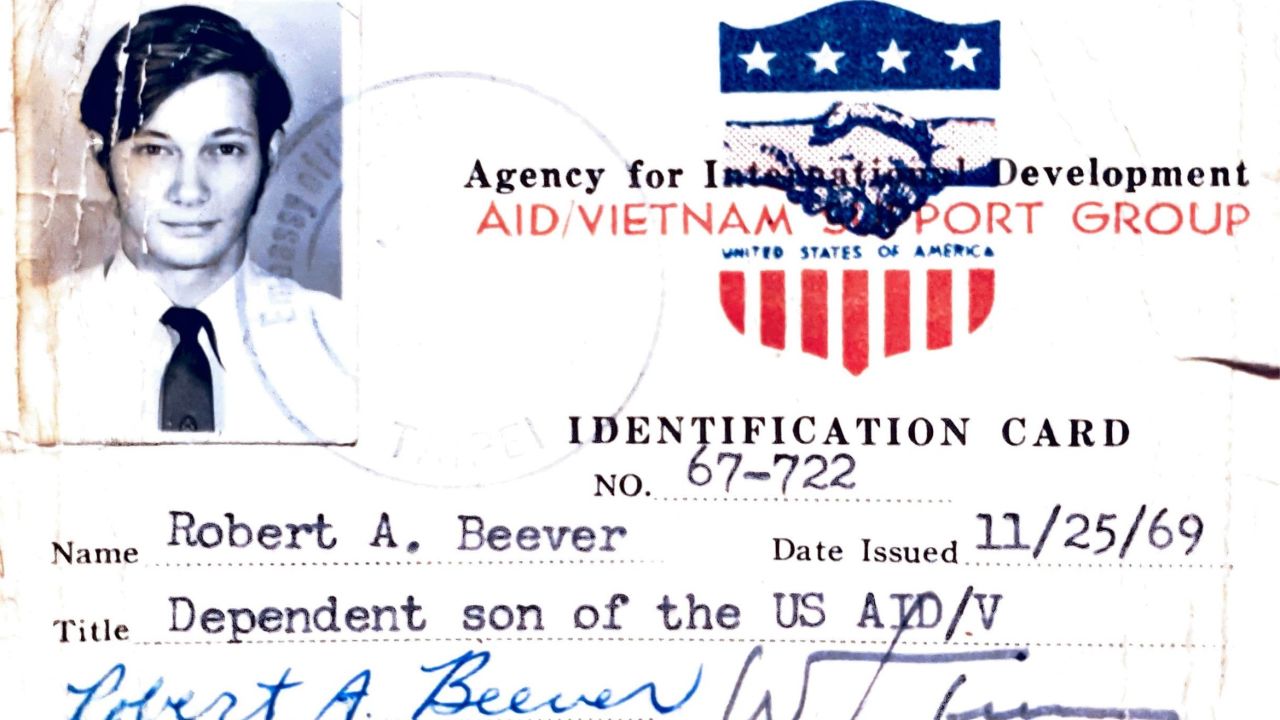 <strong>Postcards from the past:</strong> In the intervening years, Beever lived all over the world and wrote to Kuparinen about his experiences. He spent time in Vietnam in the late 1960s, as his father was working there. This is his ID card from that period.