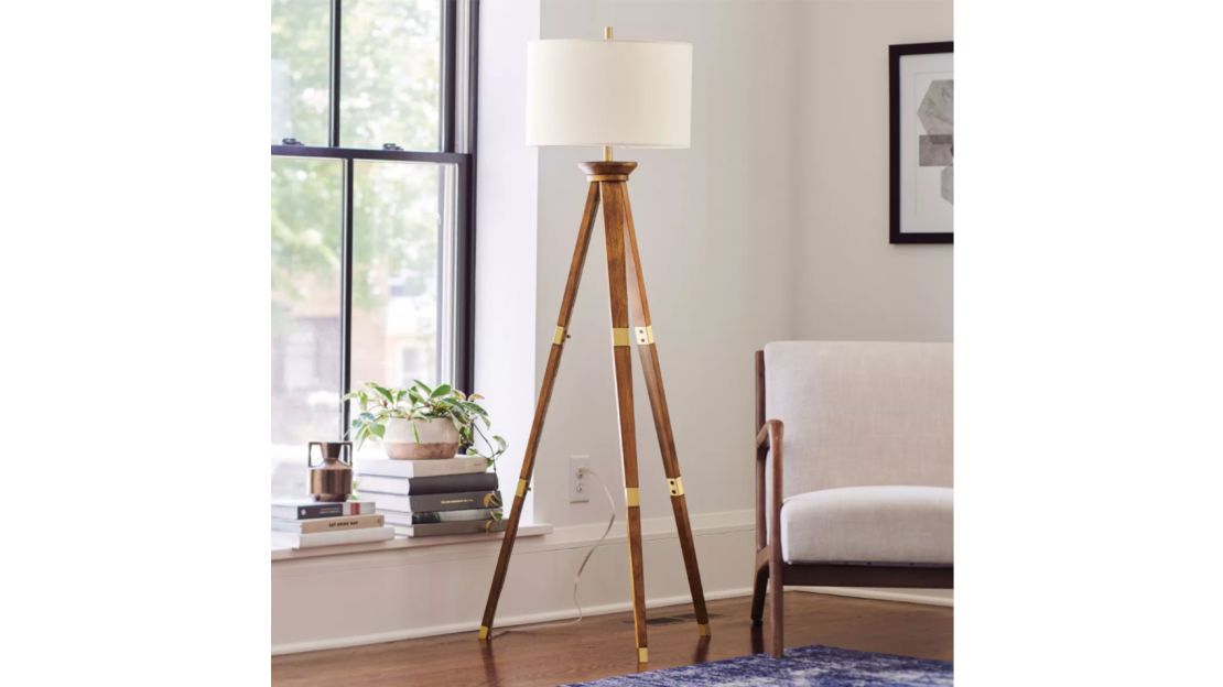 Threshold Oak Wood Tripod Floor Lamp 