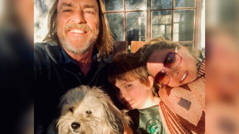 Sandy Tolan, his wife Andrea Portes, their son Wyatt and dog Rascal enjoy their first morning back home after their road trip. 