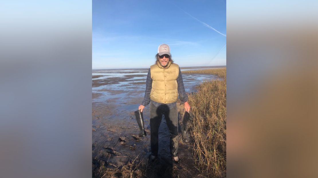 Sandy walking in the clam flats of Florida's Gulf Coast.