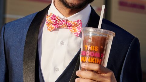 Dunkin'-patterned wedding bowtie.