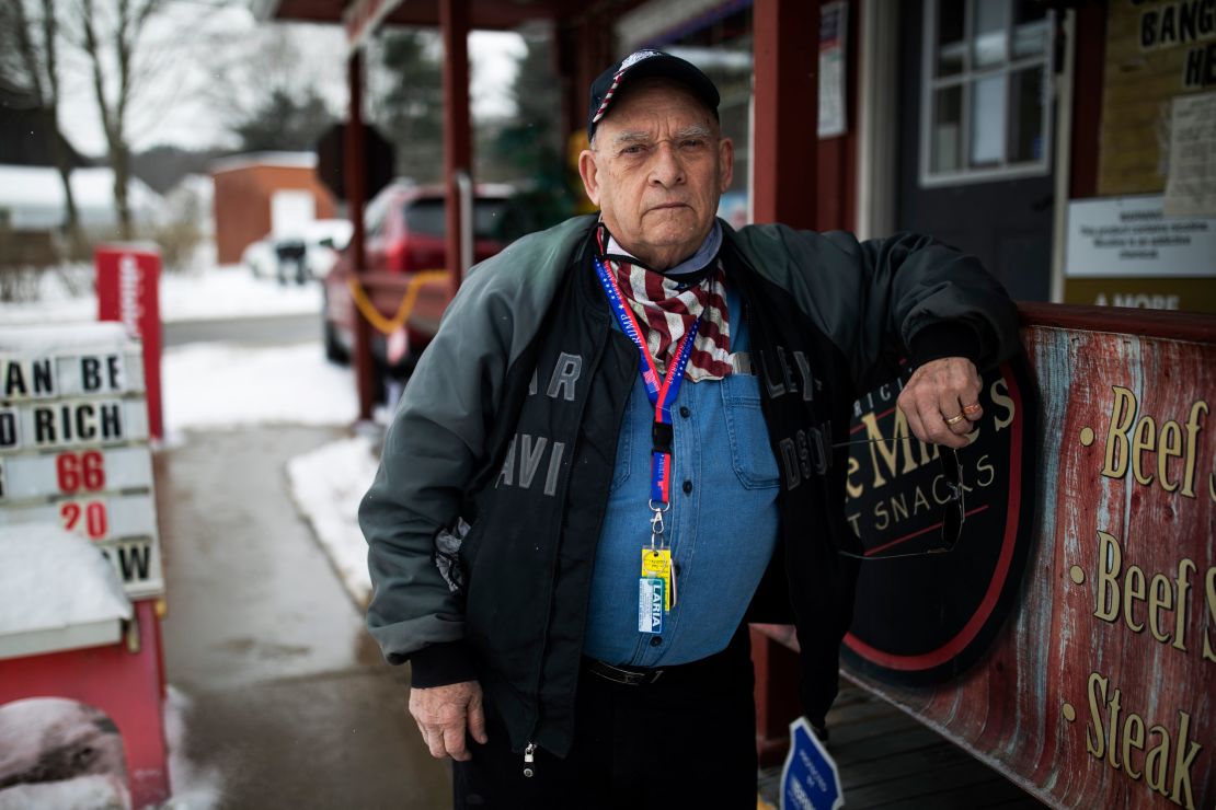 Charlie Selzer, 78, stands outside of the River Styx Market which he owns in Medina, OH on February 18, 2021.