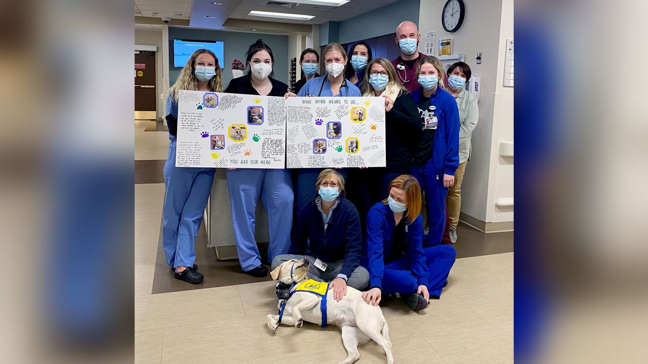 Staff members at the Rose Medical Center in Colorado with their special friend 