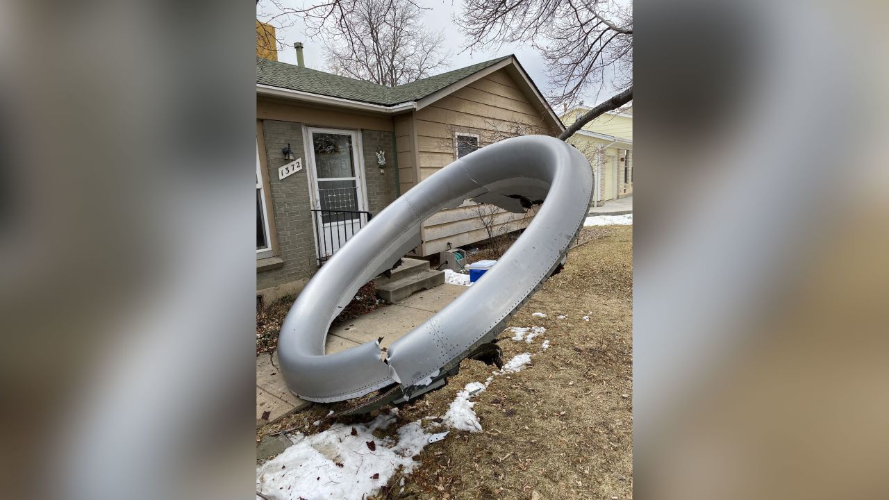 Debris from the aircraft landed outside a home in Broomfield, Colorado, on Saturday, February 20.